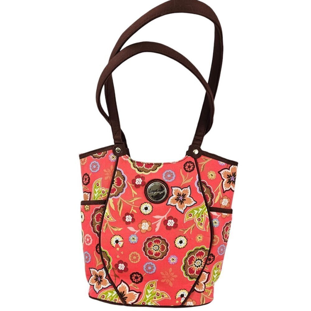 Longaberger Homestead Red Floral Print Snap Close Shoulder Handbag Purse